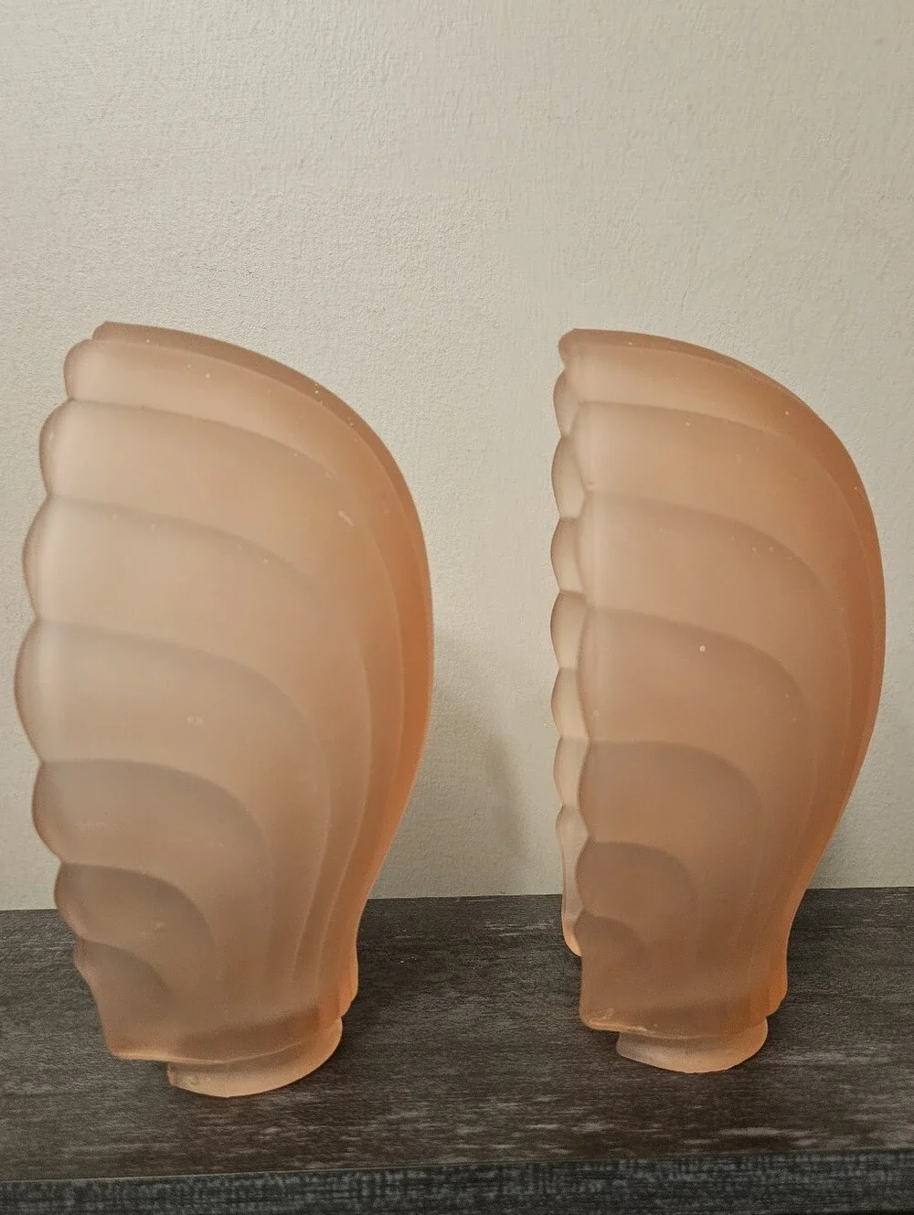 Vintage Art Deco Style PINK SATIN GLASS Slip Shades Sconces- Set Of 2